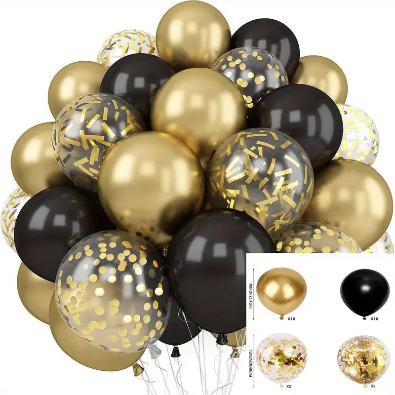 Gold & Black Balloons - 50 BALOONS